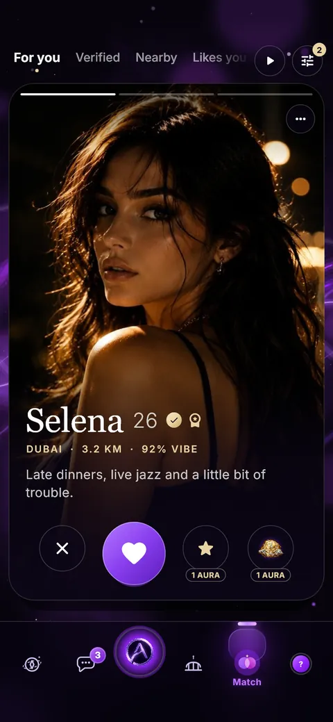 AURA app screen: The face comes first